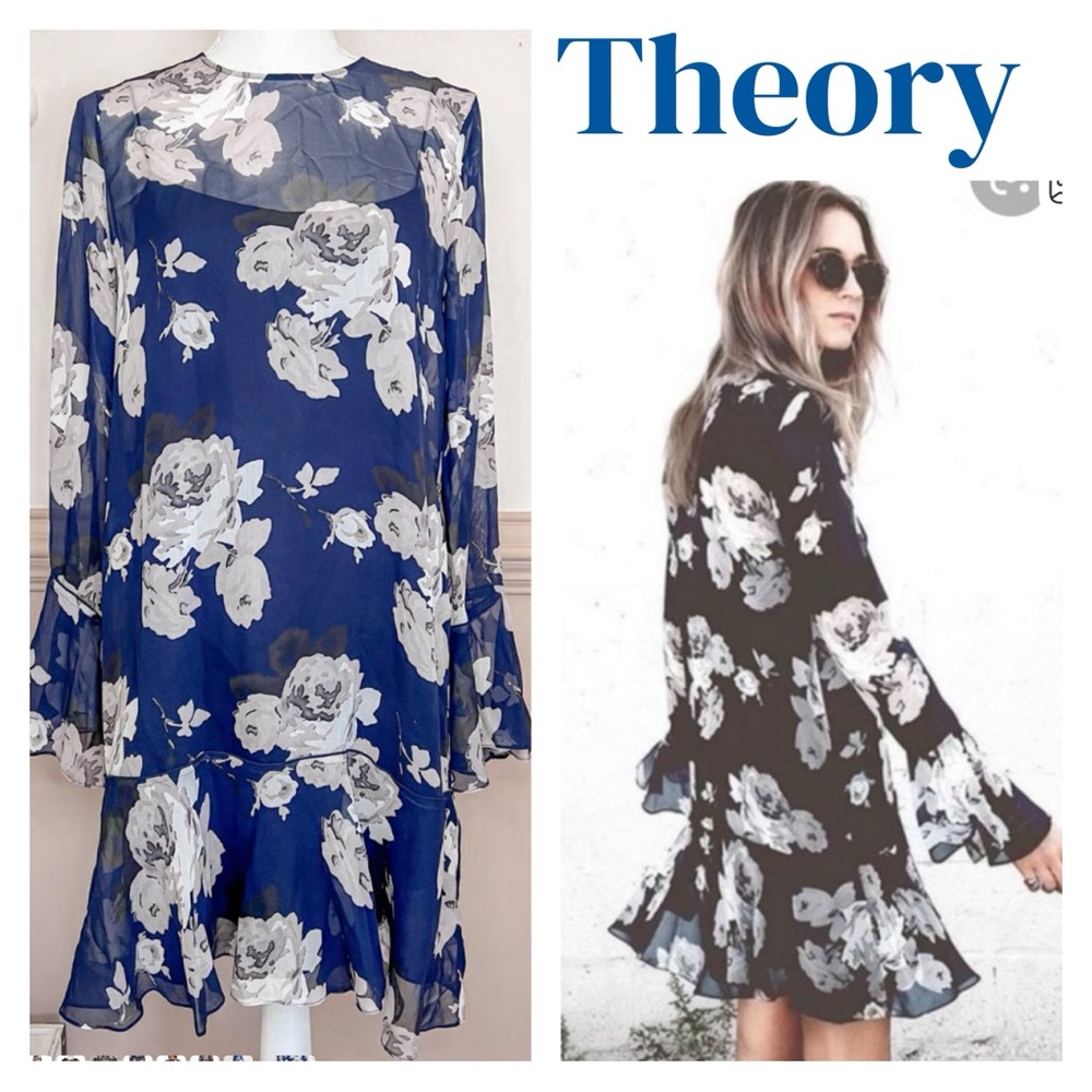 Theory Marah Distressed Floral Silk Chiffon Dress